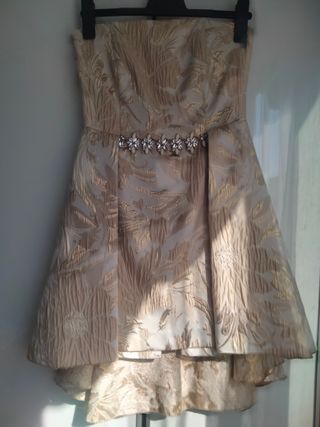 Vestido fiesta dorado y blanco