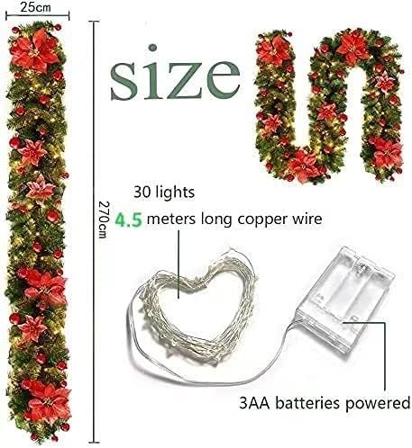 Guirlanda de Natal 2,7m com Luzes LED e Enfeites Dourado