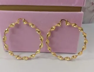 Pendientes Aro Grande Rizado Chapado Oro 18k