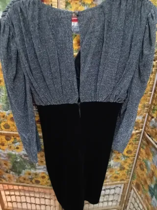 Vestido corto fiesta plateado y negro