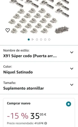 Emuca - Pack de 20 bisagras súper codo x91. Ø35mm