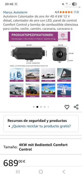 Calefacción Autoterm 4kW 12V Diesel