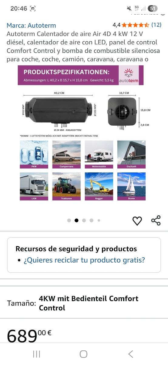 Calefacción Autoterm 4kW 12V Diesel