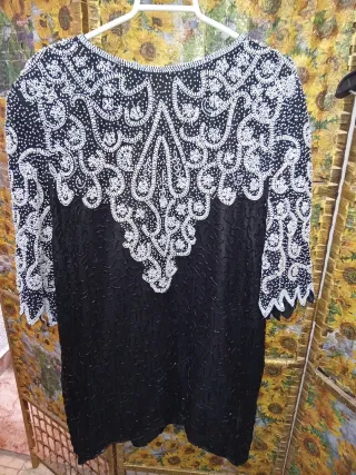 Blusón fiesta pedrería blanco y negro