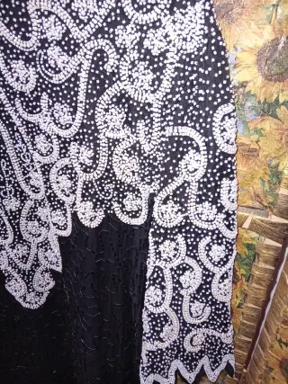 Blusón fiesta pedrería blanco y negro