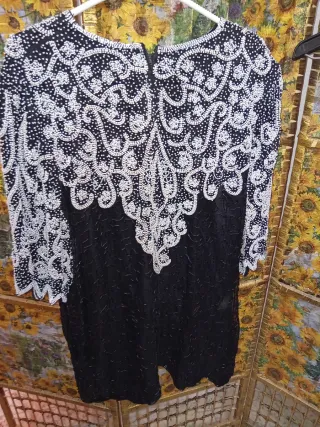 Blusón fiesta pedrería blanco y negro