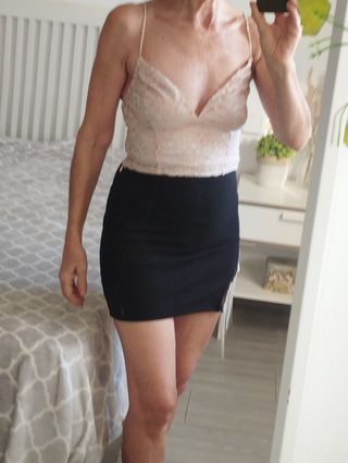 Top Bershka encaje rosa salmón y plateado Talla XS