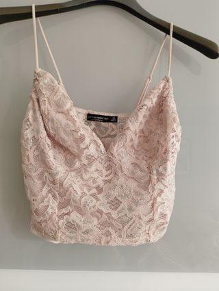 Top Bershka encaje rosa salmón y plateado Talla XS