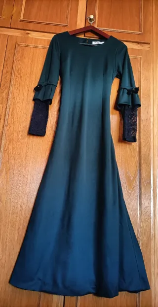 Vestido largo verde elegante con encaje talla 42