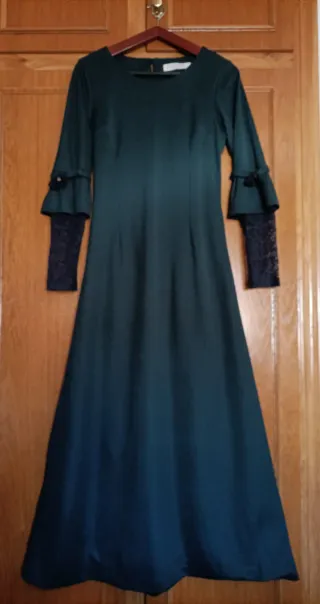 Vestido largo verde elegante con encaje talla 42