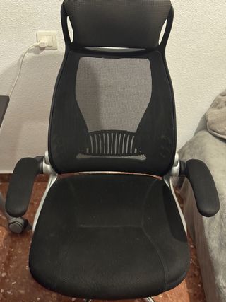 Silla de oficina ergonómica negra y plateada