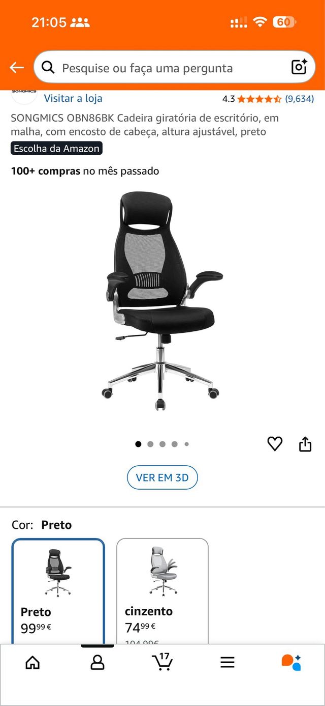 Silla de oficina ergonómica negra y plateada