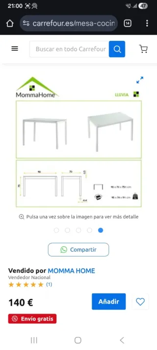 Mesa de comedor cristal y metal