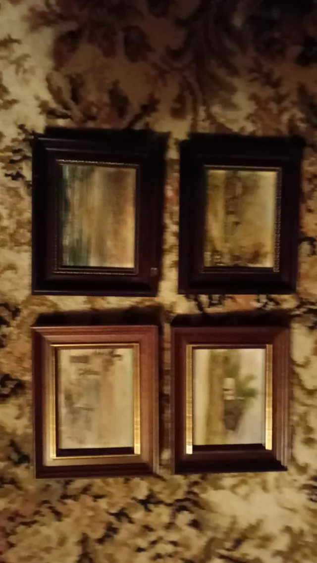 4 Mini Óleos Marco Madera y Cristal