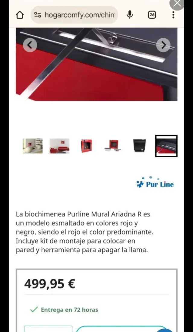 Estufa Bioetanol Moderna Roja y Negra