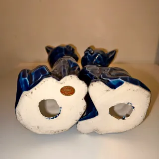 Pareja Gatos Porcelana Azul Cobalto