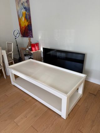 Tavolo da centro in legno massello bianco - beige