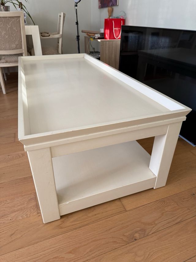 Mesa de centro madera maciza blanca - beige