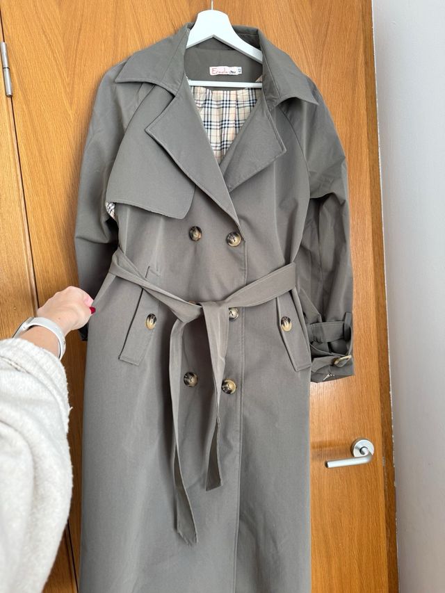 Trench Coat Talla M Beige/Gris