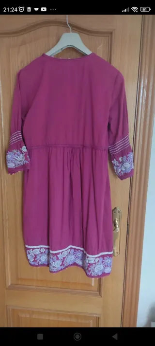 Vestido Flamenco Bordado Rosa y Morado
