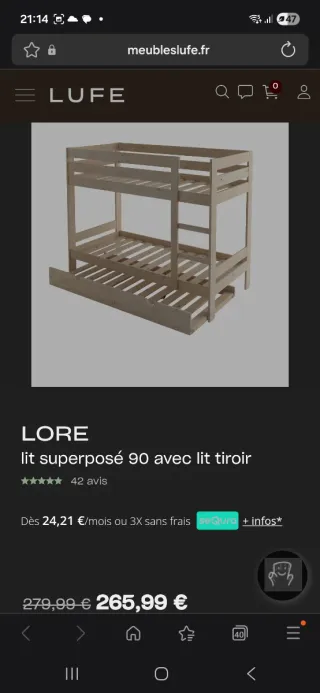 Litera con cama nido y 3 colchones Lufe