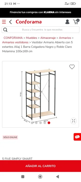 Armario Abierto Vestidor 5 Estantes