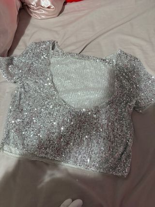 Camiseta lentejuelas plateada