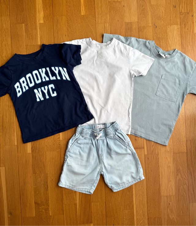 Conjunto camisetas y shorts talla 116 zara, mango