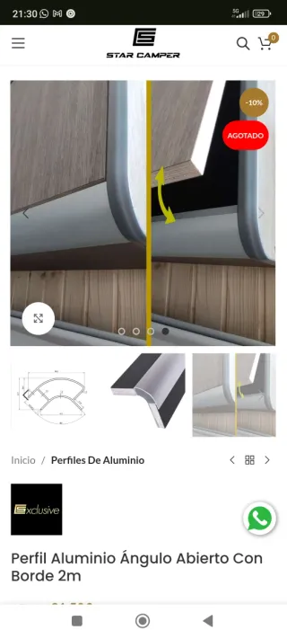 Perfil Aluminio Ángulo Abierto Borde 2m