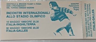 Biglietto Italia Inghilterra 1986 e Italia Galles