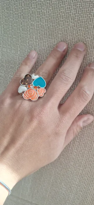 Anello cuori smaltati multicolore