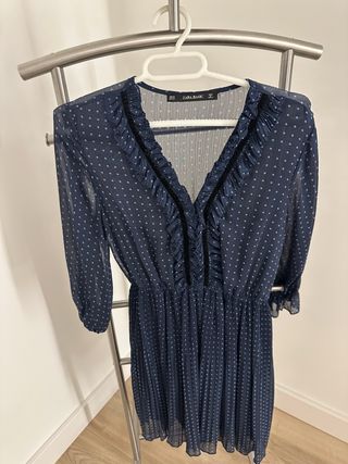 Vestido azul corto lunares Zara