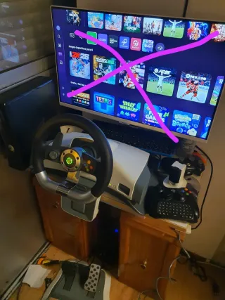 Xbox 360 con Volante, Pedales y 2 Mandos y juegos