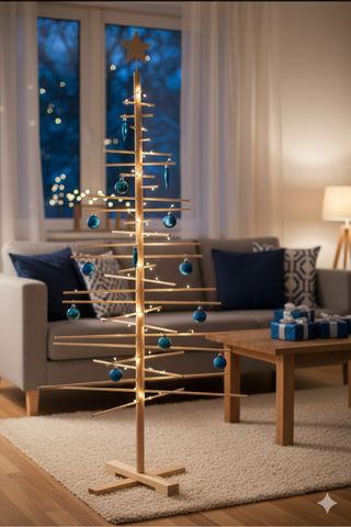 Árbol Navidad Madera Minimalista Azul