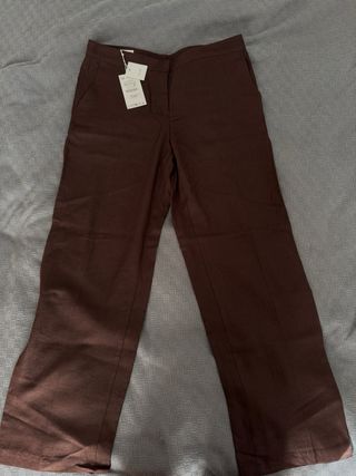 Pantalones Zara Lino Mujer Marrón