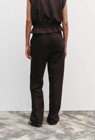 Pantalones Zara Lino Mujer Marrón