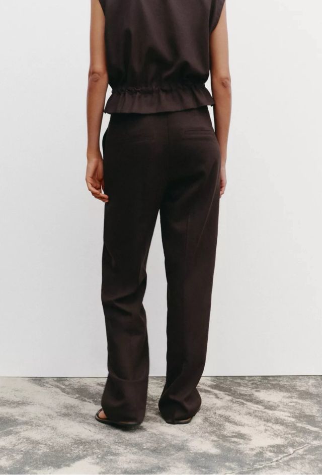 Pantalones Zara Lino Mujer Marrón