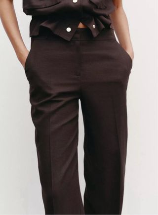 Pantalones Zara Lino Mujer Marrón