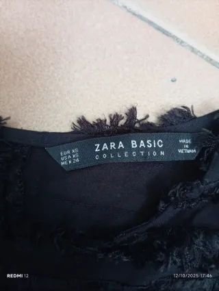 Camiseta flecos negro mujer Zara