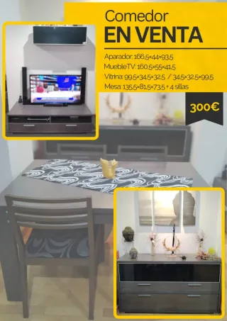Conjunto Muebles Comedor: Mesa, Vitrina, TV