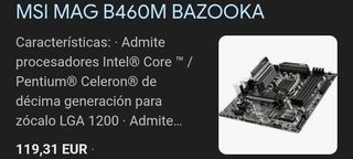 Placa Base MSI MAG B460M Bazooka mATX LGA1200