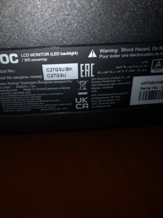 Monitor Curvo AOC 27 C27G3U/BK