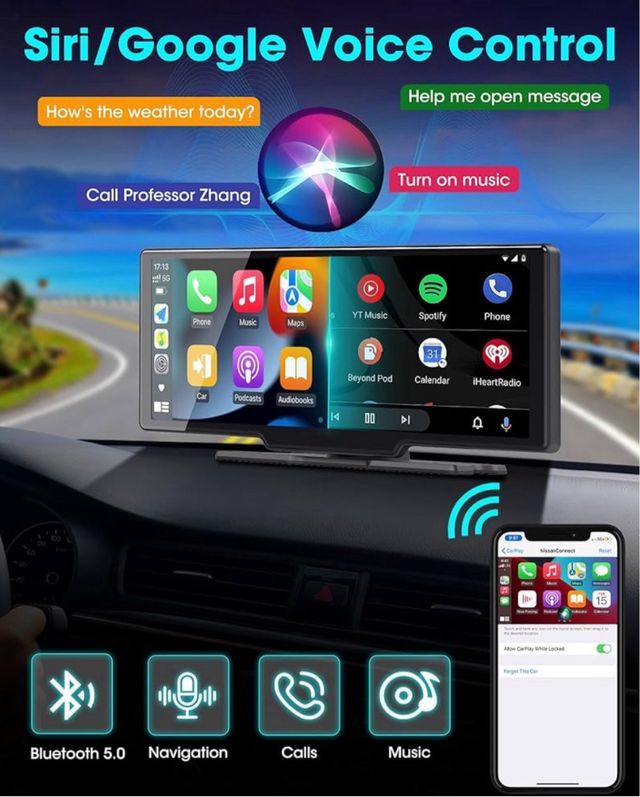 Autoradio 10” Wireless Carplay Android +Telecamera