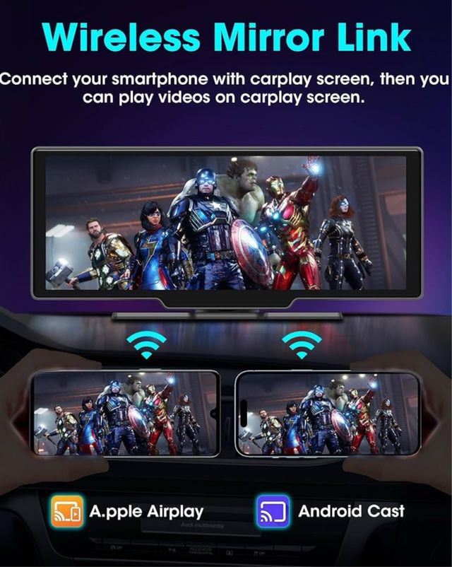 Autoradio 10” Wireless Carplay Android +Telecamera