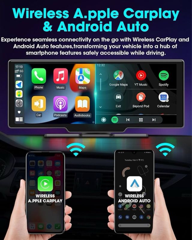 Autoradio 10” Wireless Carplay Android +Telecamera