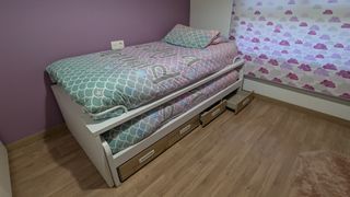 Cama Nido Juvenil cajones blanco roble + colchones