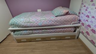 Cama Nido Juvenil cajones blanco roble + colchones