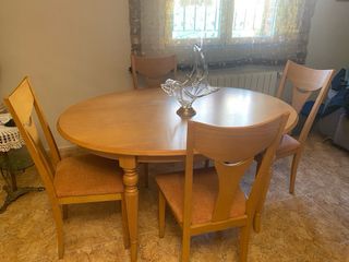 Mesa comedor ovalada extensible roble y 4 sillas