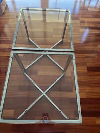 2 Tavolini in Acciaio e Cristallo 50x50