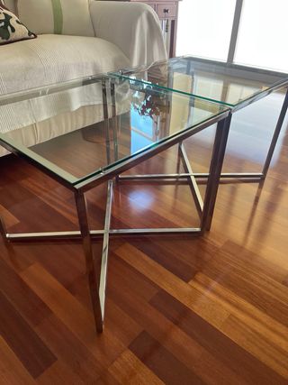 2 Tavolini in Acciaio e Cristallo 50x50